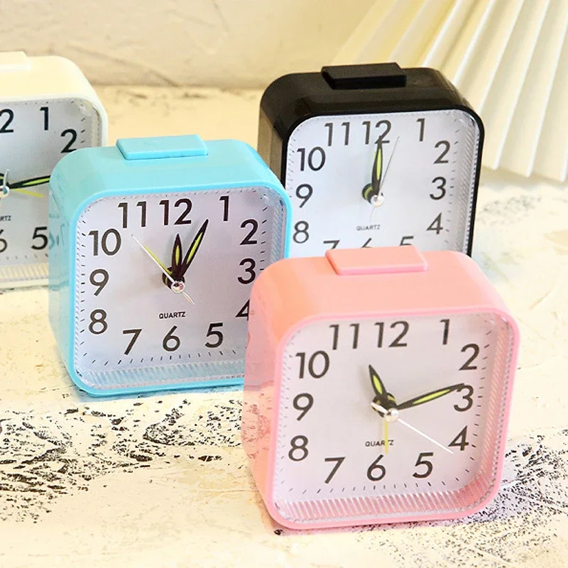 

2024 New Mini Square Simple Alarm Clock Silent Quartz Battery Bedroom Desktop Night Light Digital Alarm Clock Home Decoration