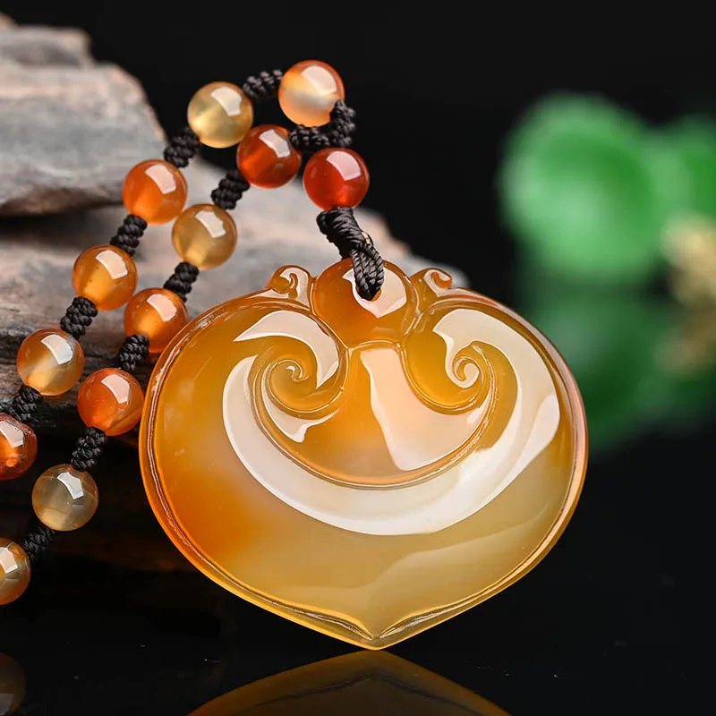 Jade Marrow Ruyi Long Life Lock Jade Pendant Safety Lock Pendant Agate Pretty Color Ruyi Lock Jade Pendant Necklace