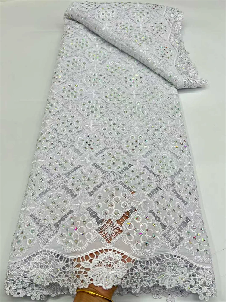 

5 ярдов водорастворимой кружевной ткани с цветочной вышивкой, стразами, из молочного шелка, африканская ткань для свадебных платьев, материал для пэчворка своими руками