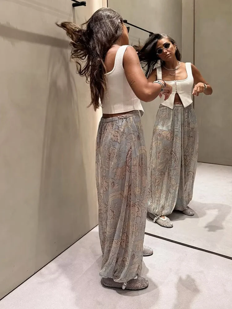 Pantalones estampados con sentido del diseño de alto nivel para mujer, pantalones farol a la moda, pantalones ligeros y finos de calle para otoño 2025
