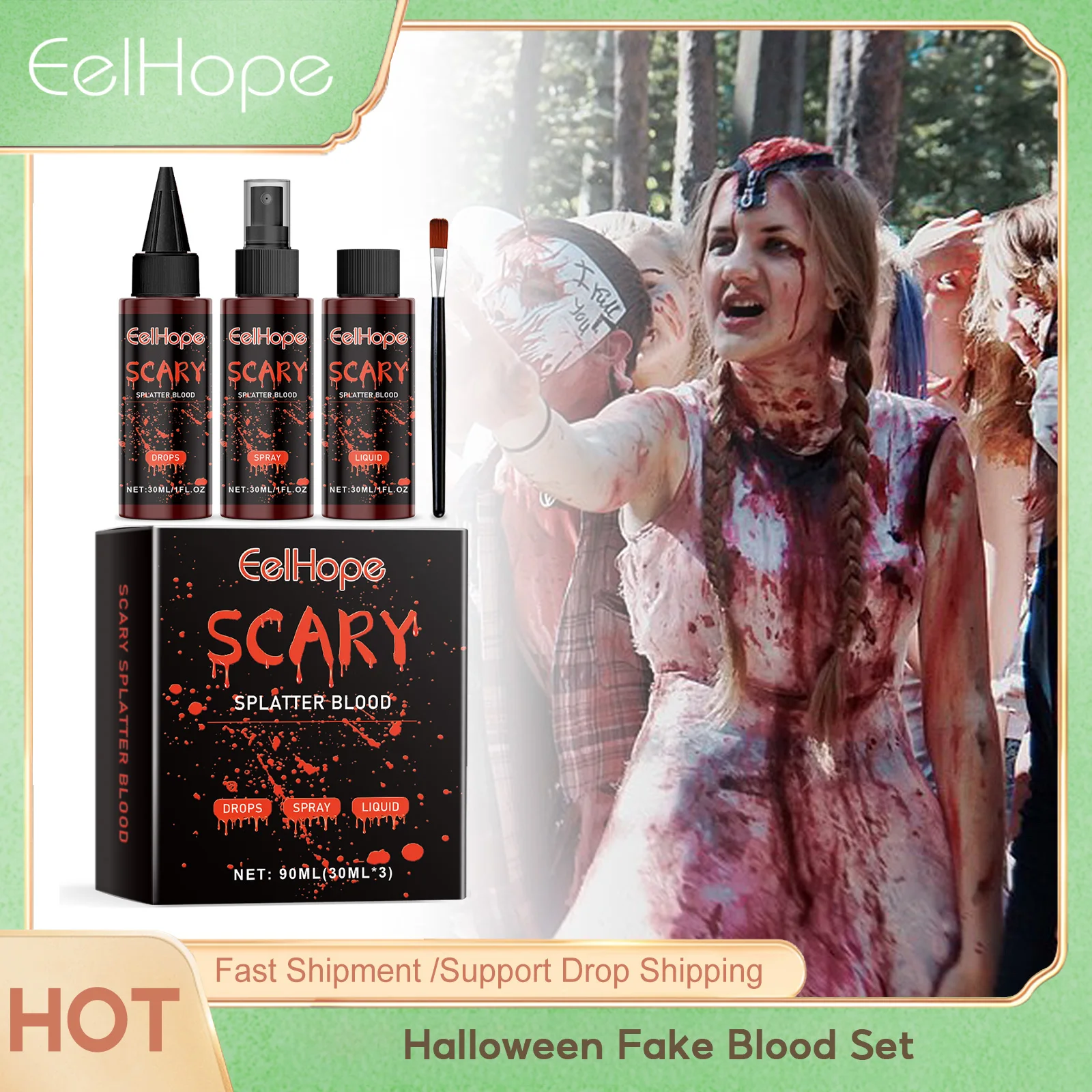 

Eelhope Halloween Fake Blood Set Art Theater Festive Cosmetic Family Painting Kid Adults Dazzling Makeup Party Fake Bloods Kits