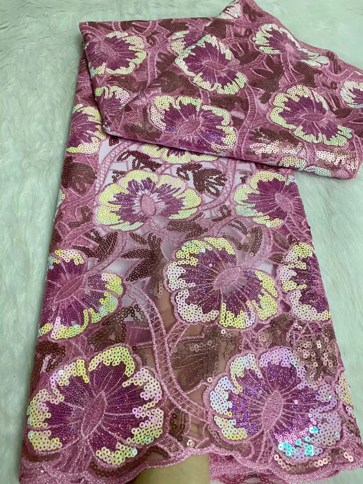 أحدث نسيج الدانتيل الشبكي الأفريقي جودة عالية Sqeuins 5 ياردة التطريز النيجيري الفرنسي تول أقمشة الدانتيل لحفل الزفاف-FY