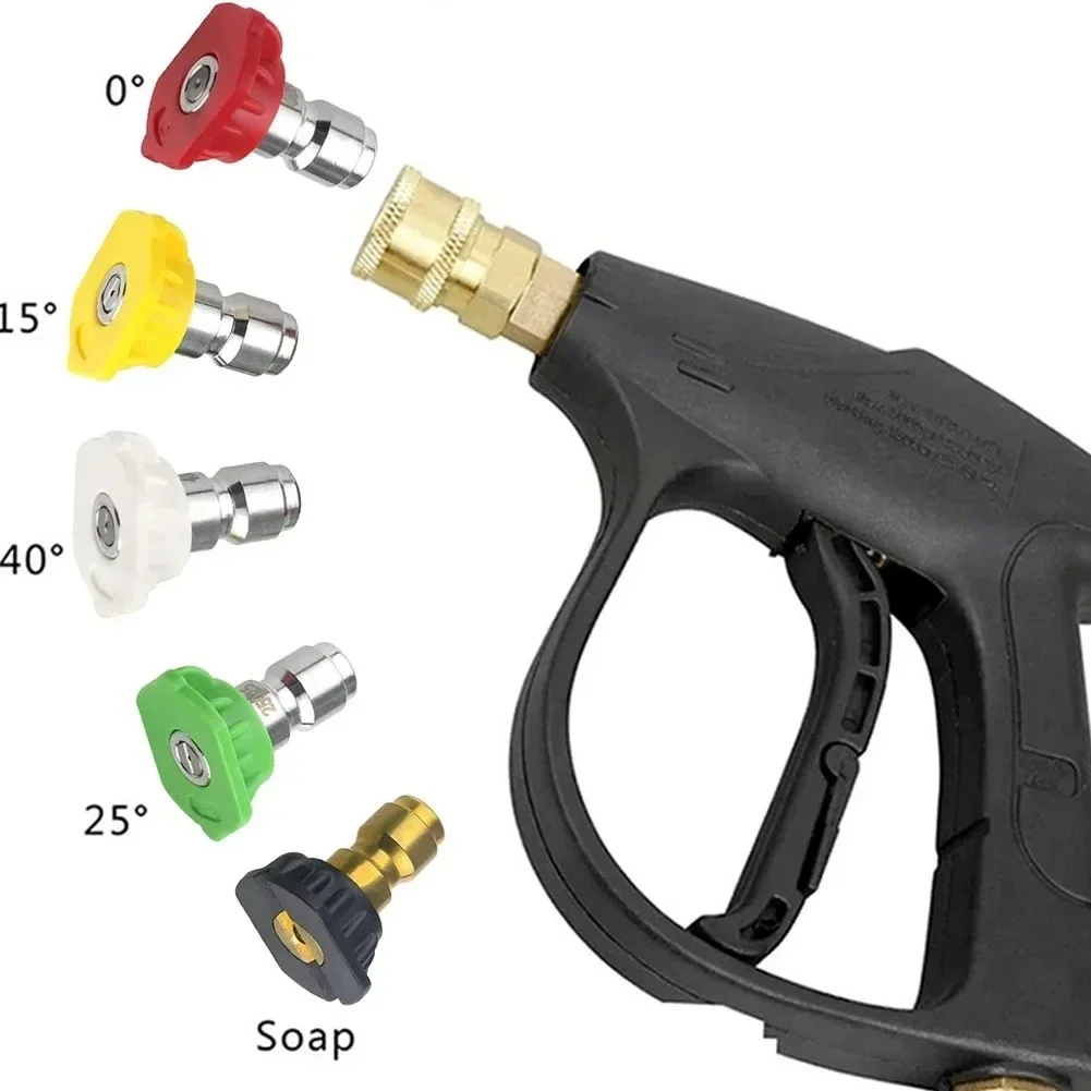 5PCs 1/4" 1/2" Quick Connect Garden High Pressure Washer Spray Nozzle 0 15 25 40 Degree Watering Soap Nozzle Tip Garden Cleaning