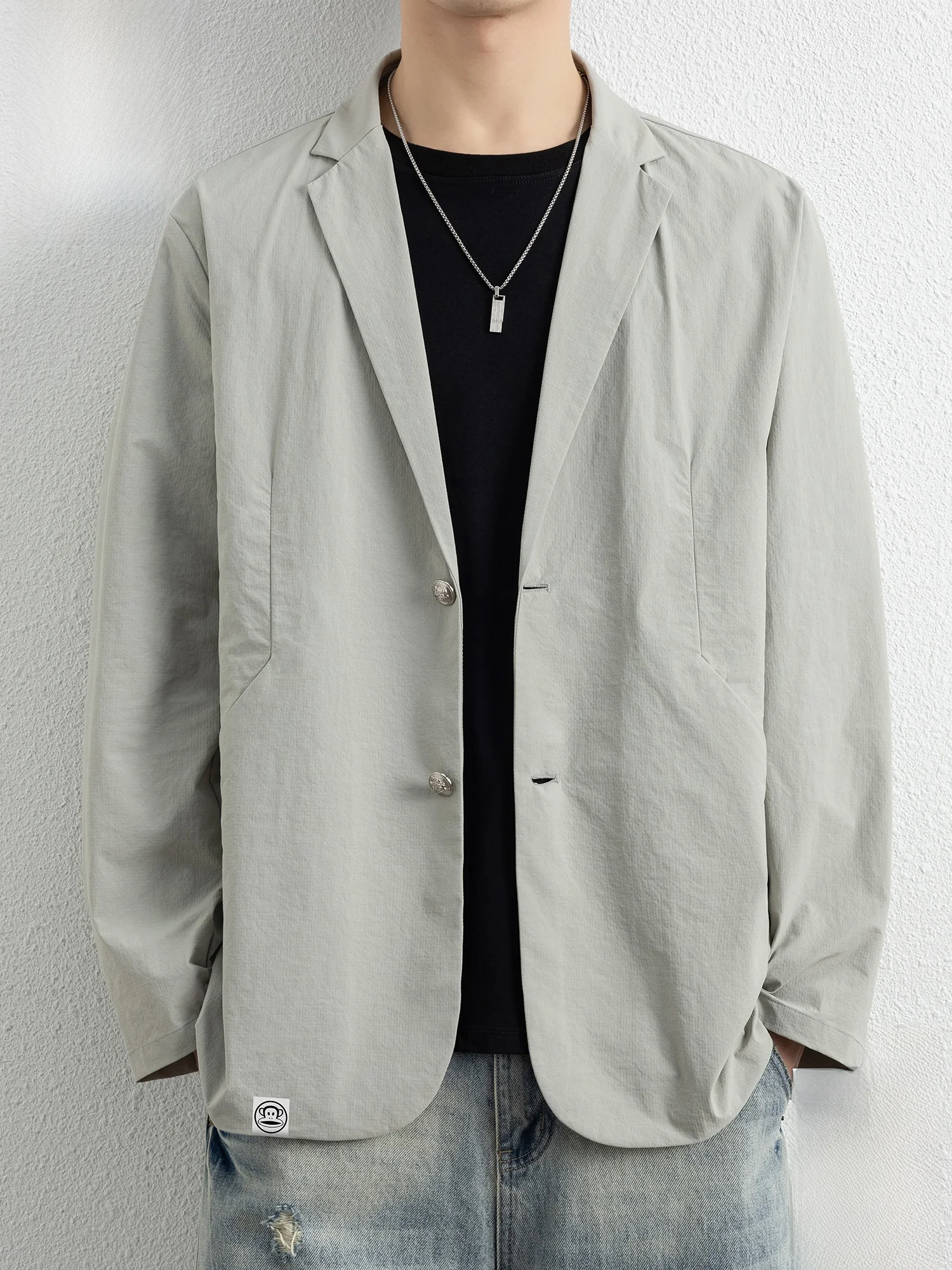 

PaulFrank Large-Mouth Monkey Simple Flip-Collar Casual Men's Suit Loose High-End Feel Spring New Sle West Coat Jaet