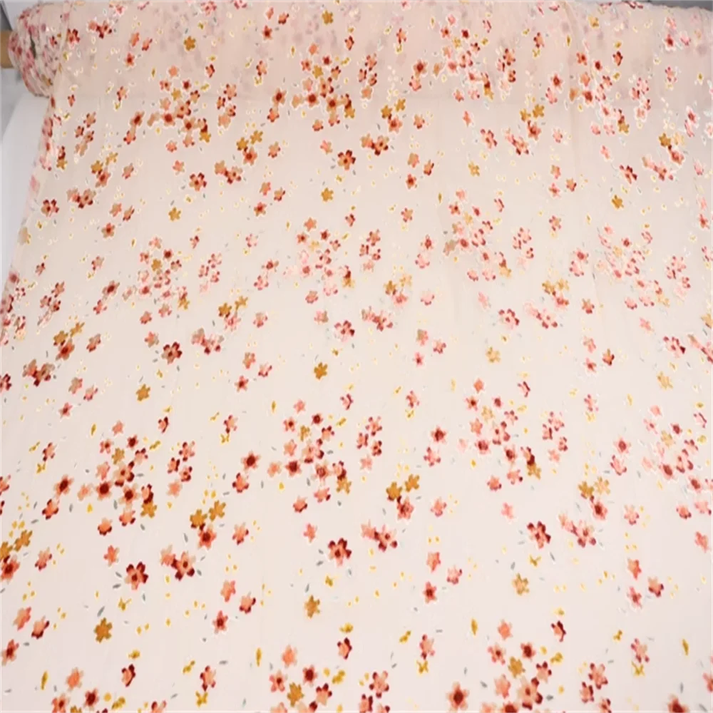 Christmas Nice Small Red Floral Flowers Silk Burn Out Velvet Fabric for Women Saree Lady Custom Clothes Dresses Kids Garment