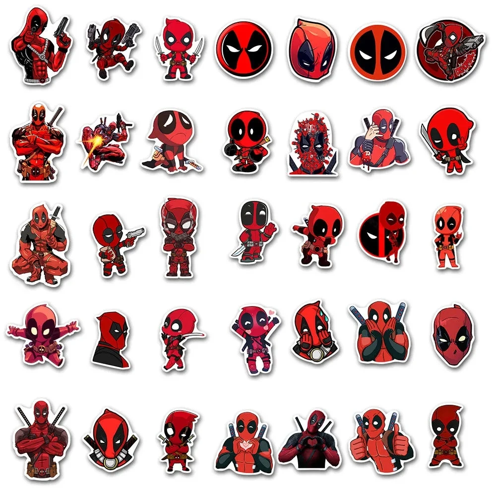 10/35pcs Cool Disney Cartoon Deadpool Graffiti Stickers Decals Skateboard Luggage Phone Bike Diary Waterproof Sticker Kids Toys