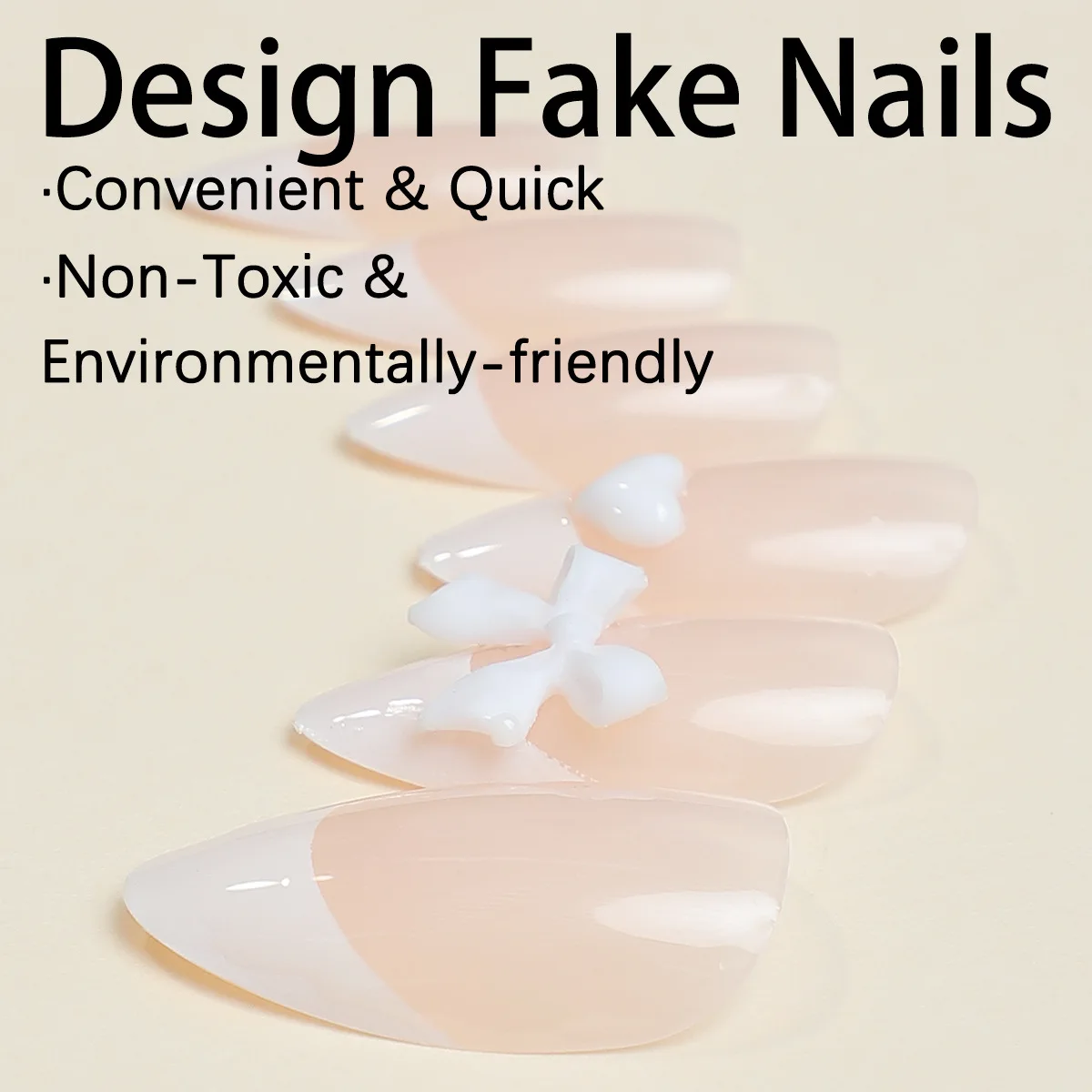 White French Press on Nails 3D Bowknot Fake Nails Tips Full Cover Wearable False Nails for Women and Girls DIY Manicure 24Pcs