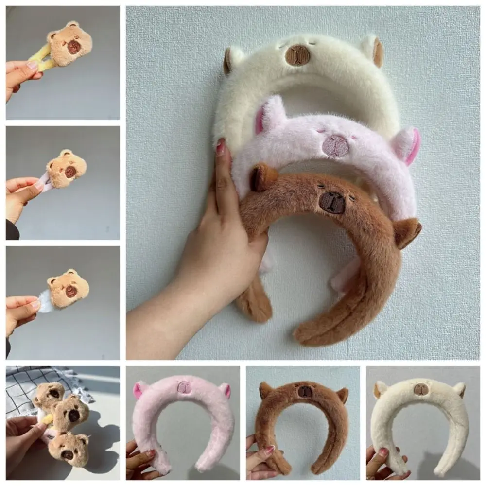 PP Cotton Capybara Headband Soft Hairpin Capybara Plush Hair Clip Colorful Korean Style Cartoon Animal Hair Accessories Bathroom