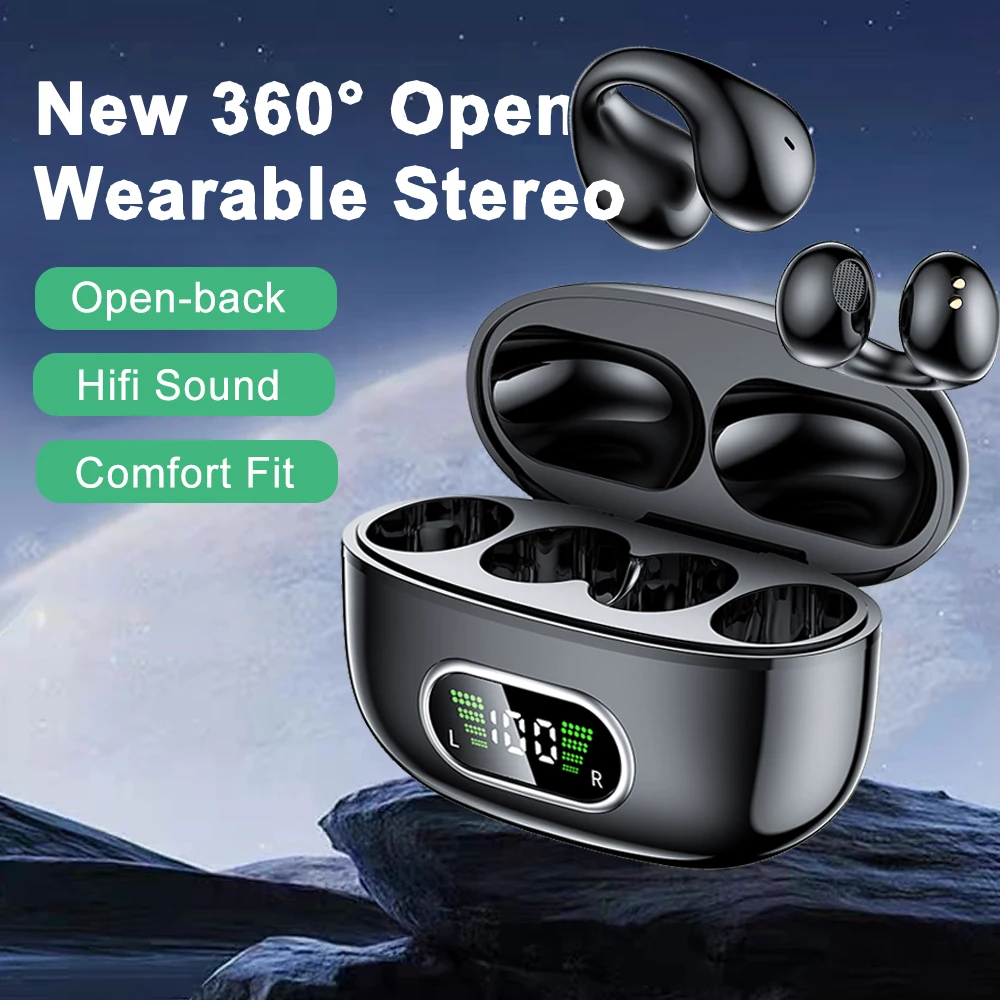 2025 novos fones de ouvido sem fio com clipe de orelha, disponíveis em várias cores, com display de energia inteligente, bateria de lítio de grande capacidade