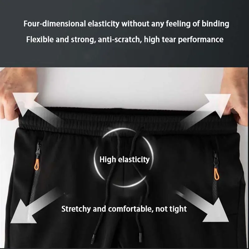 Men's Fleece Pants Winter Breathable Drawstring High Elasticity Fabric Outdoor Running Sports Gym Trousers Fashion Trousers