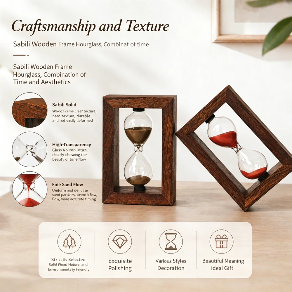 3/5/10Min Vintage Wooden Hourglass Timer Clear Glass Desktop Ornament High-Value Solid Wood Gifts Child Toothbrush Learn Timer