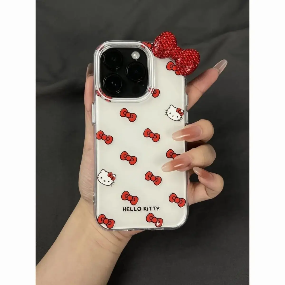 

Чехол для телефона с красным бантом «Hello Kitty» и бриллиантовым бантом для iPhone 17, 16, 15, 14, 13, 12, 11 Pro XS Max 7, 8 Plus, индивидуальный расширенный чехол Y2K