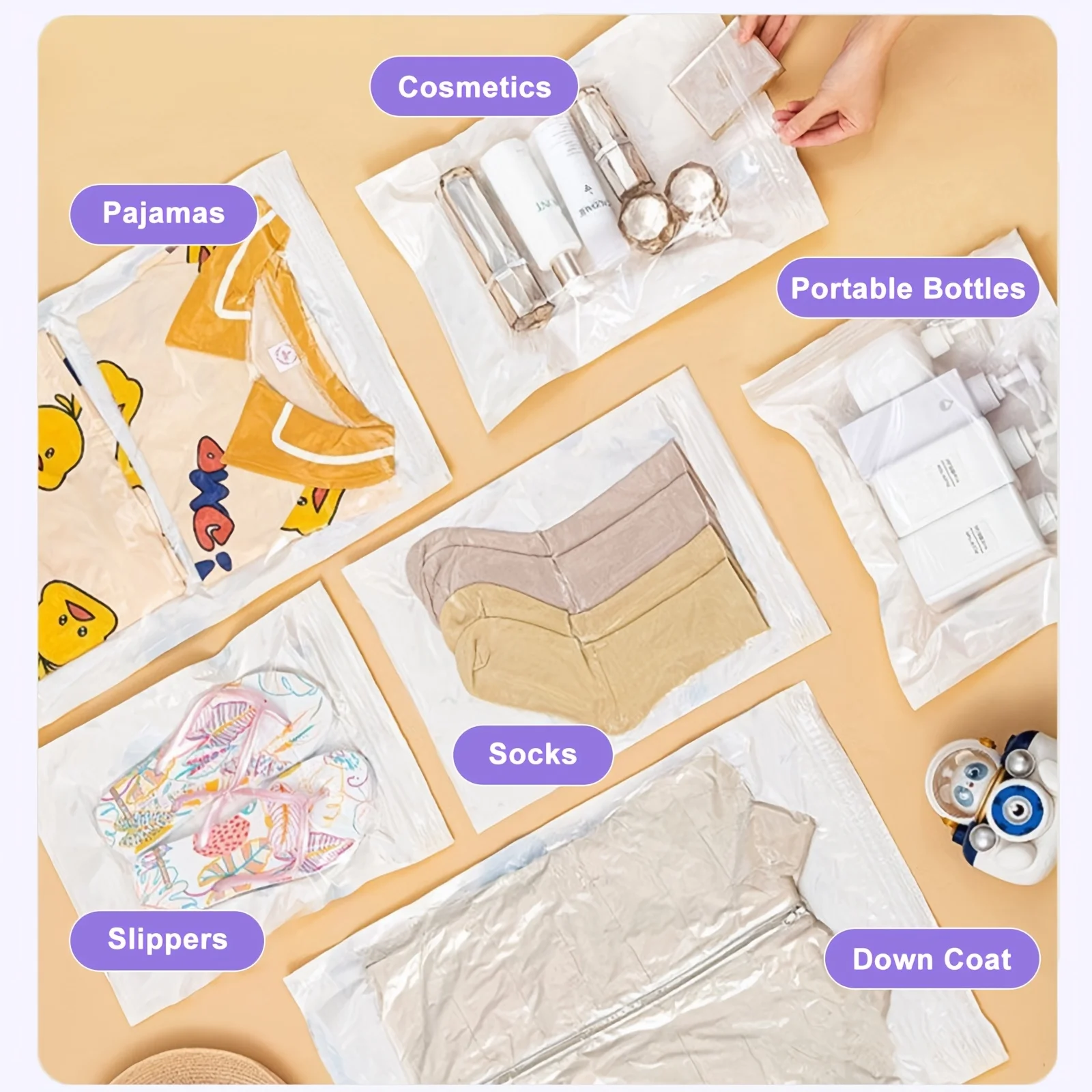 2 حزمة أكياس ضغط قابلة لإعادة الاستخدام أكياس تخزين مفرغة للسفر المنظم توفير مساحة في حقيبة لا يتطلب مضخة 2025