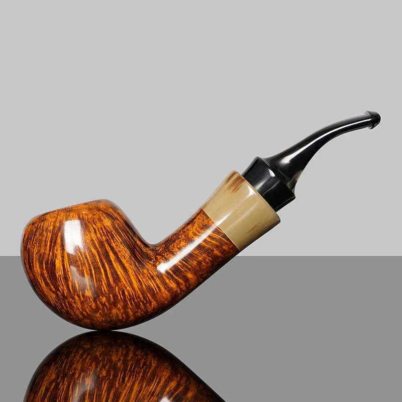 MUXIANG Handmade briar tobacco pipe small warm nose pipe horn decorative ring solid wood pipe bowl acrylic pipe mouth