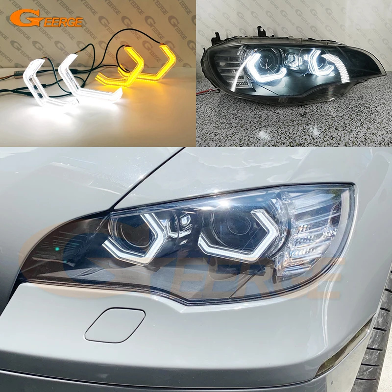 

For BMW X6 E71 E72 X6M 2008 - 2010 2011 2012 2013 2014 Day Light Ultra Bright Concept M4 Iconic Style LED Angel Eyes Halo Rings
