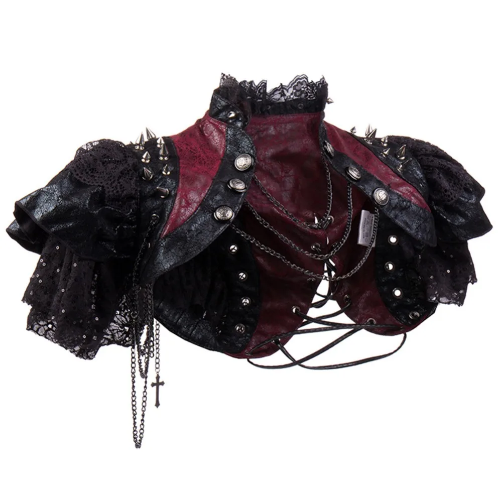 Victorian Medieval Retro Steampunk Shawl Cosplay Costume Gothic Leather Lace Rock Cape Women Adult Halloween Patry Roleplay