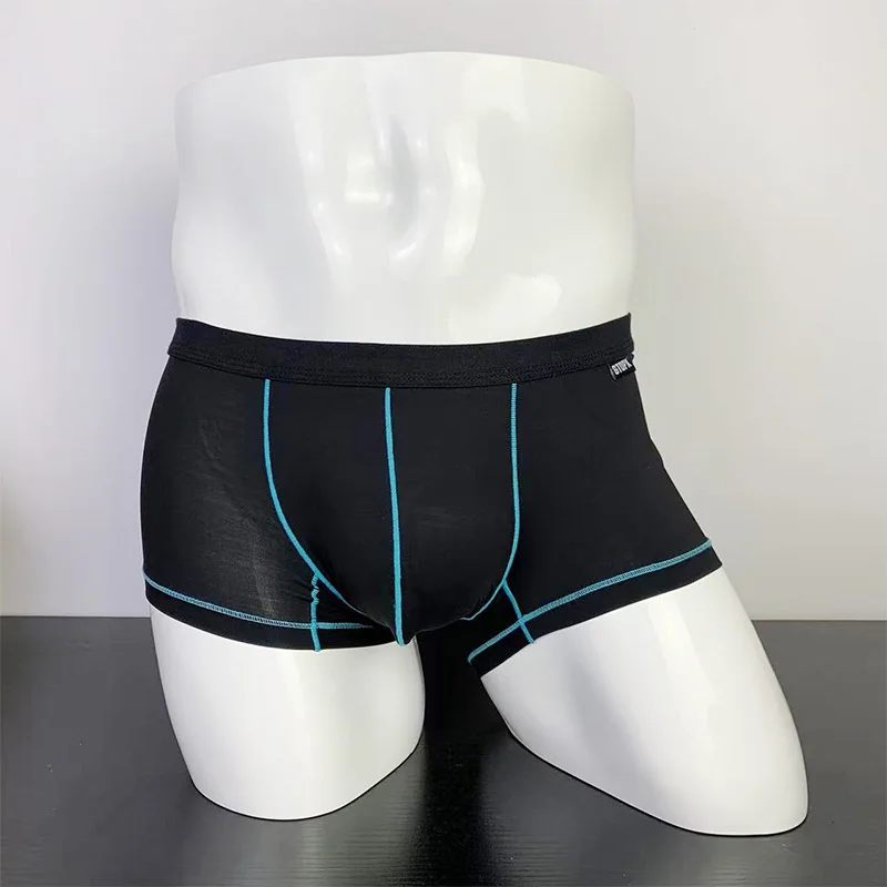 New Mens Sexy Thin Ice Silk Trunks Underpants Pouch Enhancing Low Waist Sweat Breathable Shorts U Convex Bag Men\'ss