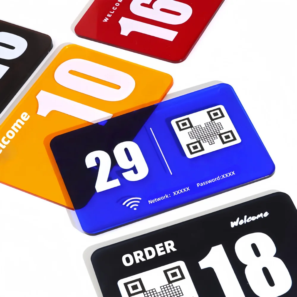 

Self-adhesive Acrylic QR Code Seat Number Plaques — Custom Engraved Table Signs | Durable Restaurant And Café Product Labels