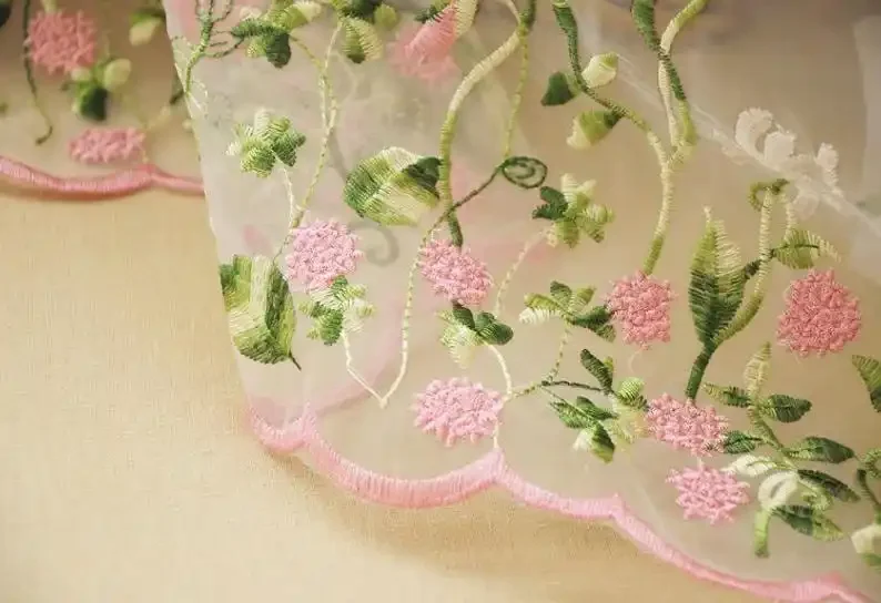 Bellissimo fiore rosa ricamo organza tessuto di pizzo fiore organza tulle tessuto per ragazza abito tutu abito da sposa