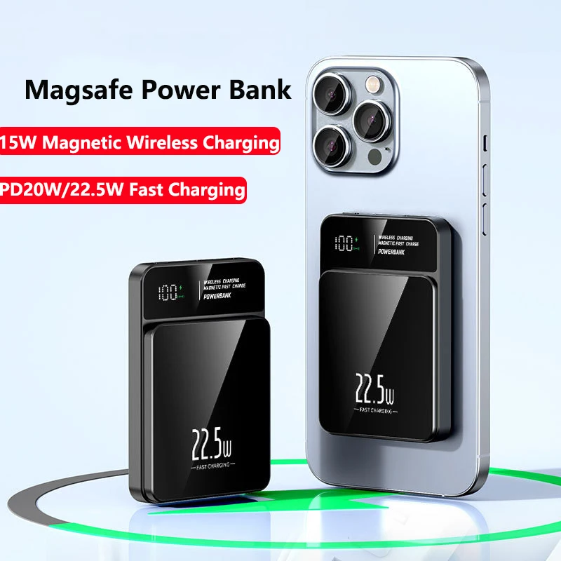 

20000mAh Power Bank Magnetic Wireless 22.5W Super Fast Charging Powerbank for Magsafe for iPhone 16 15 14 Samsung Huawei Xiaomi
