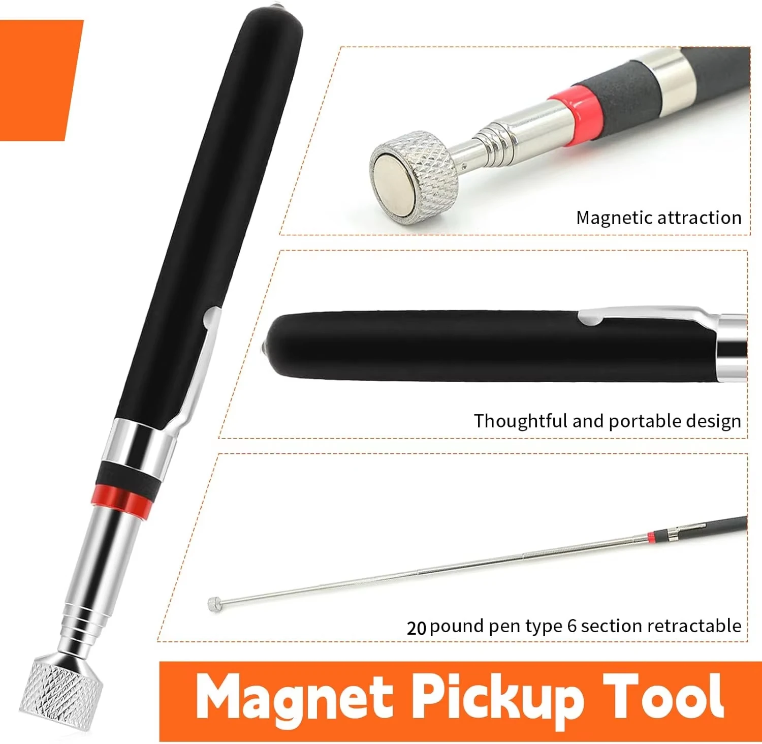 Telescopic Portable Magnetic Pickup Rod Magnet Pen Durable Tool For Screws Nuts Bolts Hard To Reach Corners Tight Spots