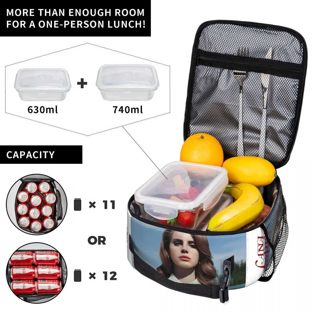 Born To Music-Sac à lunch isotherme Lana Del Rey, récipient alimentaire, glacière portable, boîte à bento thermique pour pique-nique