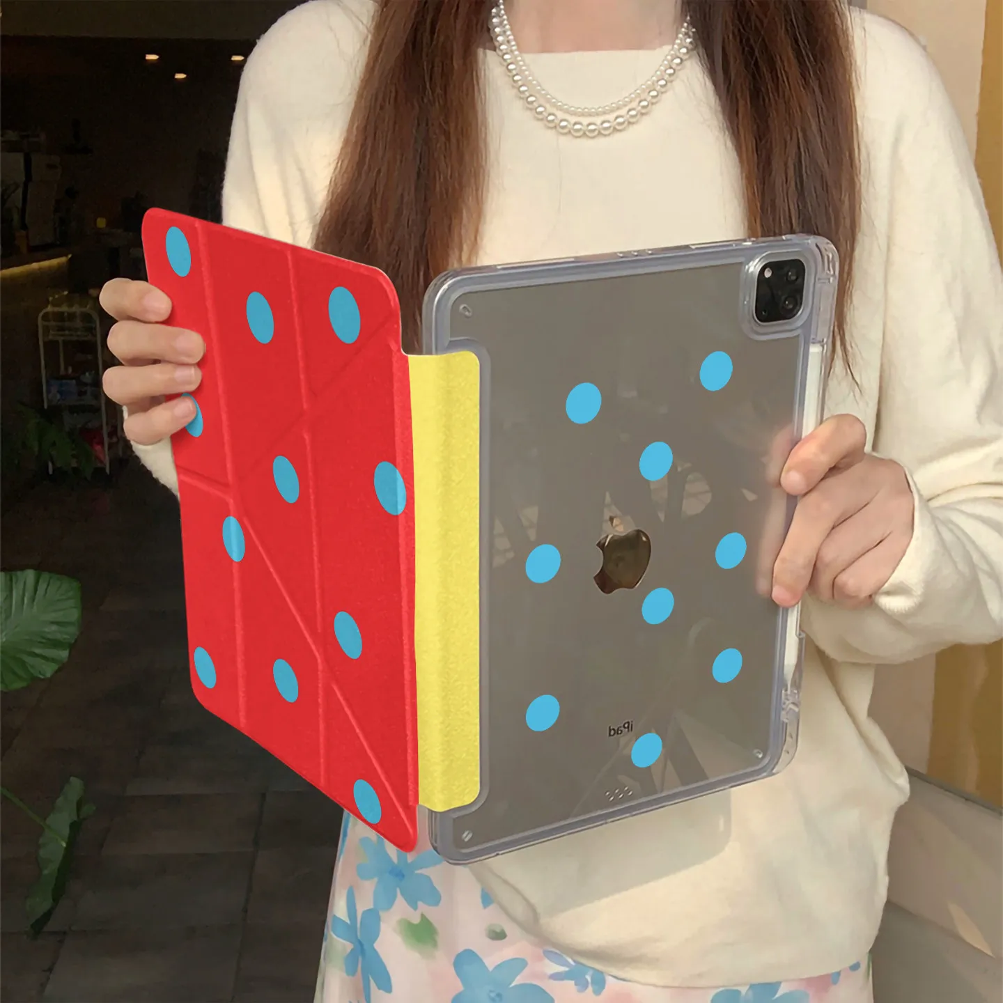 Korean Red Polka Dots New Tablet Case For iPad Pro 11 12.9in 13 M4 9.7 10.2 5/6th 7/8/9 10 11th MINI 6 7 Air 5 6 7 Trifold Case