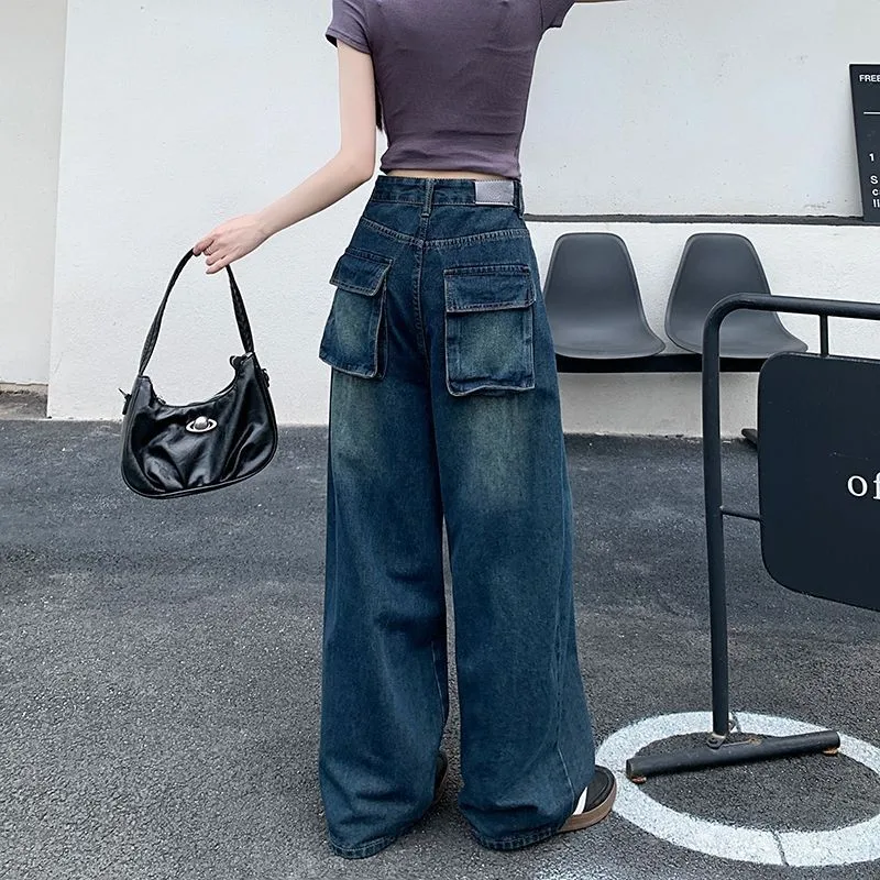 

Casual Wide Leg Jeans Women's Design Loose Casual Knife Jeans High Street Sle Waed out Vintage Straight Cut Trousers