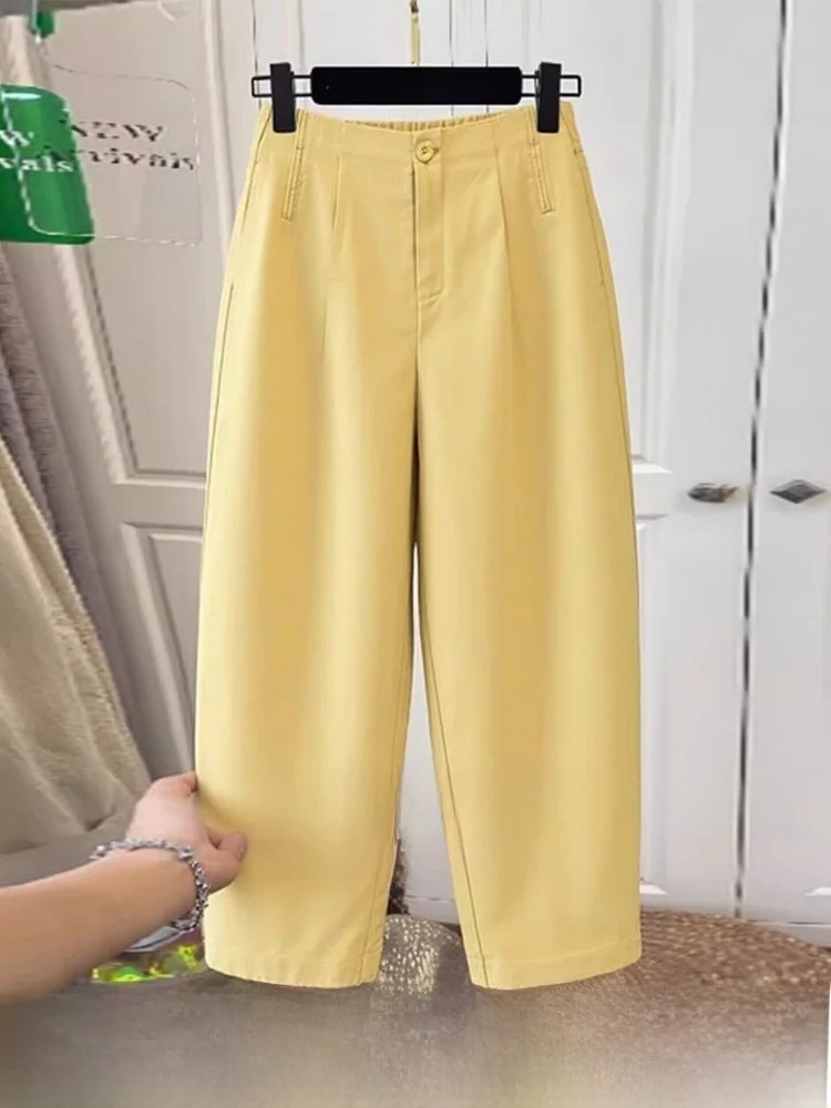 

Женские повседневные свободные брюки-баллоны с высокой талией, прямые, не требующие глажки, в городском стиле, однотонные, с карманами