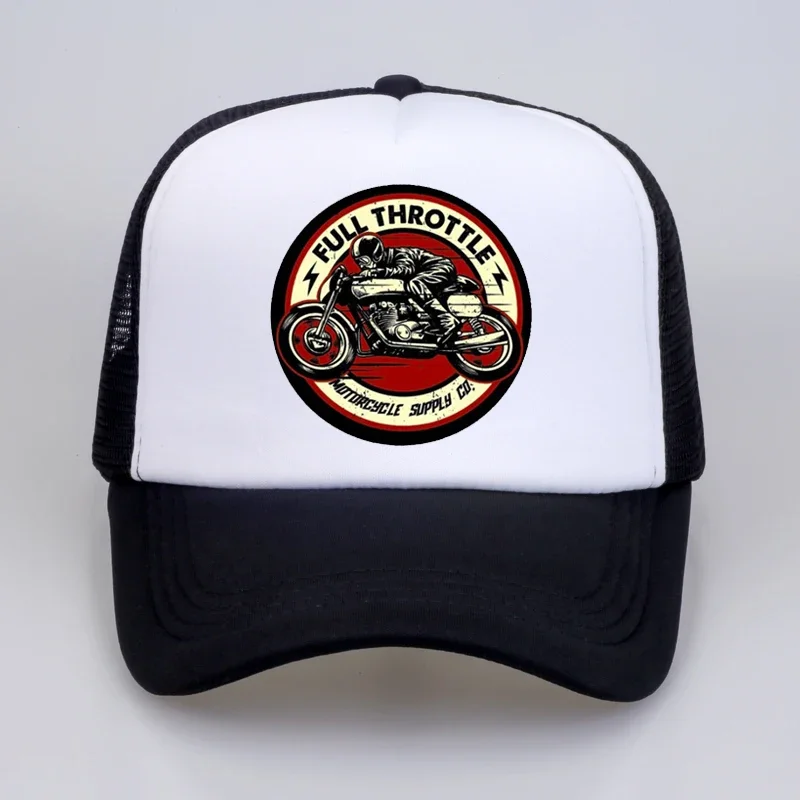 

Full Throttle Cafe Racer Rockabilly Biker Baseball cap Men 2020 Summer Cotton Trucker cap Men Mesh Snapback Hat bone