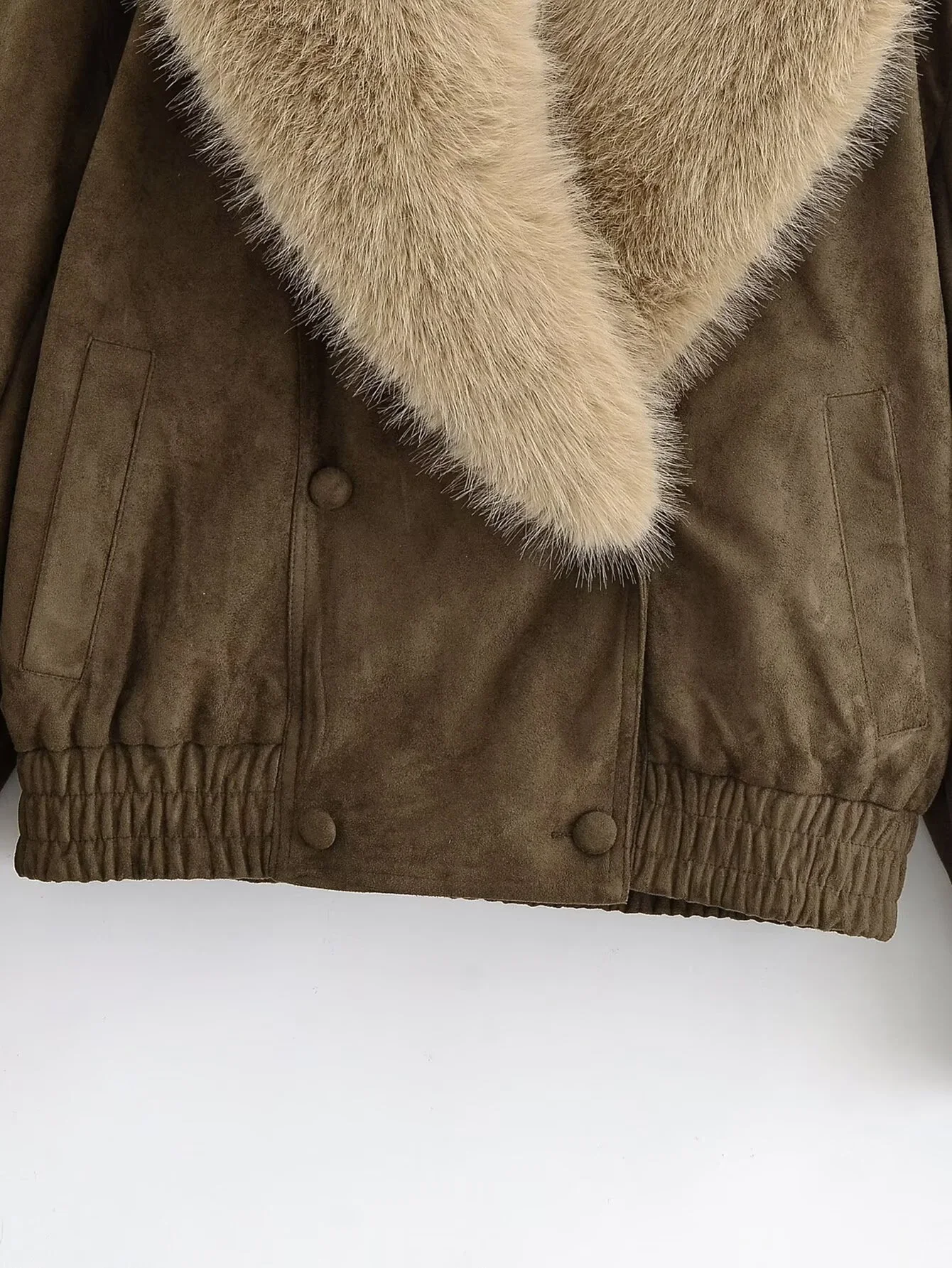 2025 Winter New Women's Casual Fashionable Simple Detachable Fur Collar Long Sleeve Color Block Faux Fur Effect Jacket