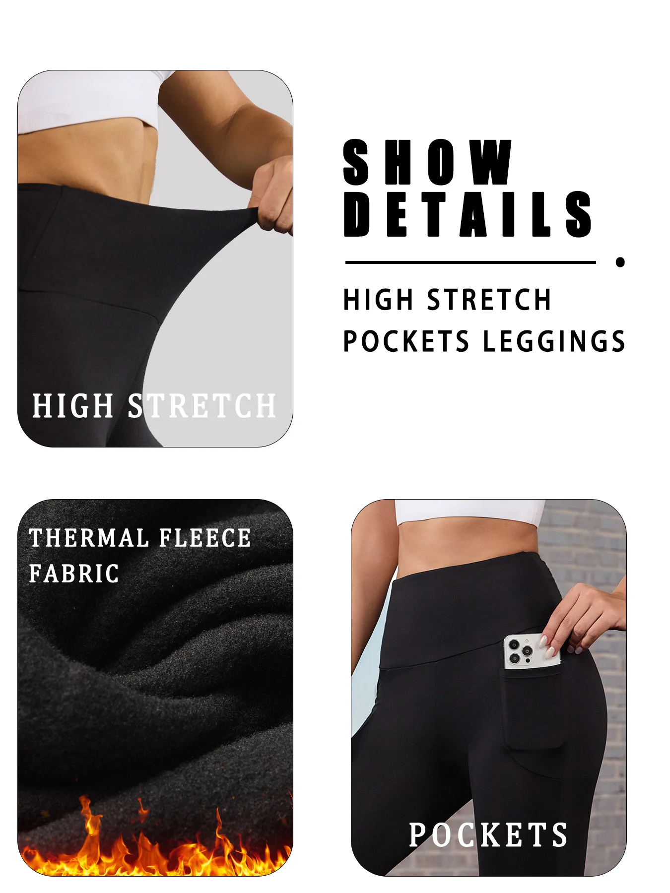 3 Pack Womens Thermal Fleece Lined High Waisted with pockets Leggings, Workout Winter Warm Thick Tights Soft Yoga Running Pants