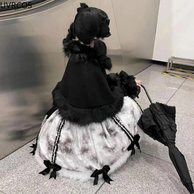 Setelan jas 3 potong untuk wanita, gaun Natal Lolita 3 potong, gaun Mini motif pita lucu, setelan jas manis Y2k gaya Korea musim gugur dan musim dingin