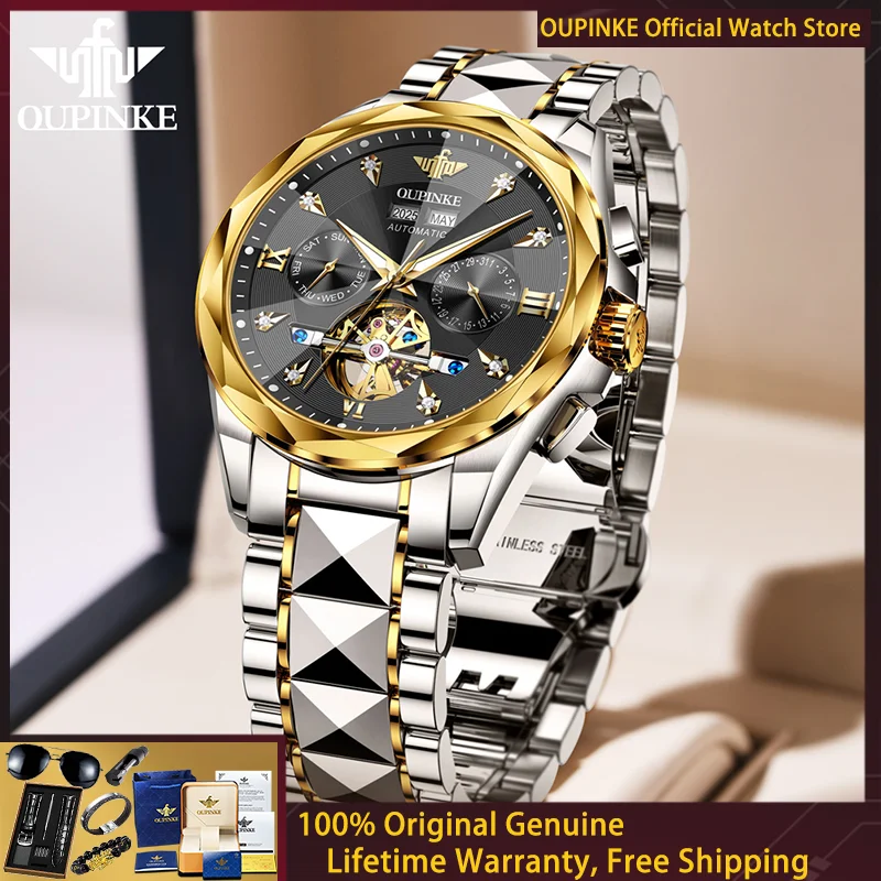 OUPINKE 3316 Automatic Watch Top Luxury Original Hollow Mechanical Watch Diamond Scale Classic High Skeleton Flywheel Men Watch