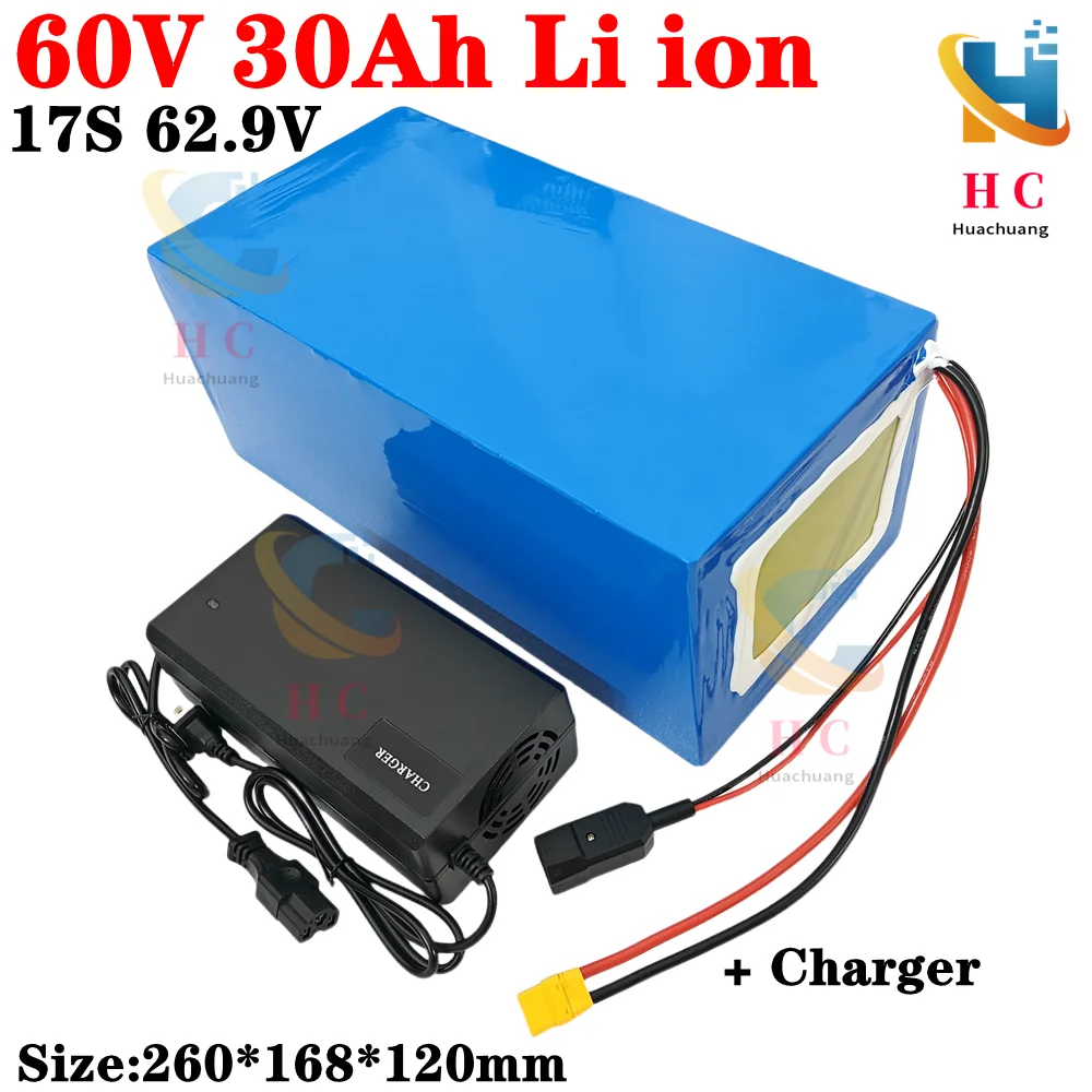 60v 30ah lithium ion battery 18650 BMS 17S 62.9V li ion battery for 2000w 2500w scooter bike Tricycle Motorcycle +5A charger