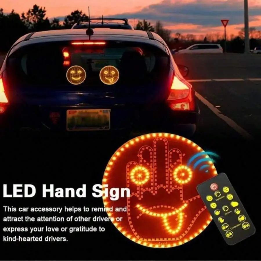 1pcs Remote-Controlled Finger Gesture Light With  Modes & Remote Control For Car Window, Road Rage LED Sign, Funny Car Gadgets
