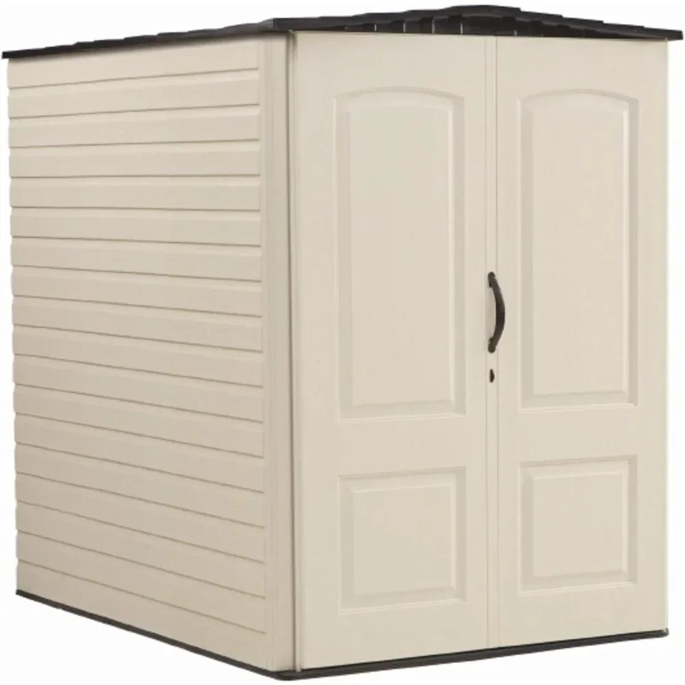 Customizable-Large Vertical Resin Outdoor Storage Shed With Floor (6.2 X 4.6 Ft), Weather Resistant, Beige/Brown, Organization F