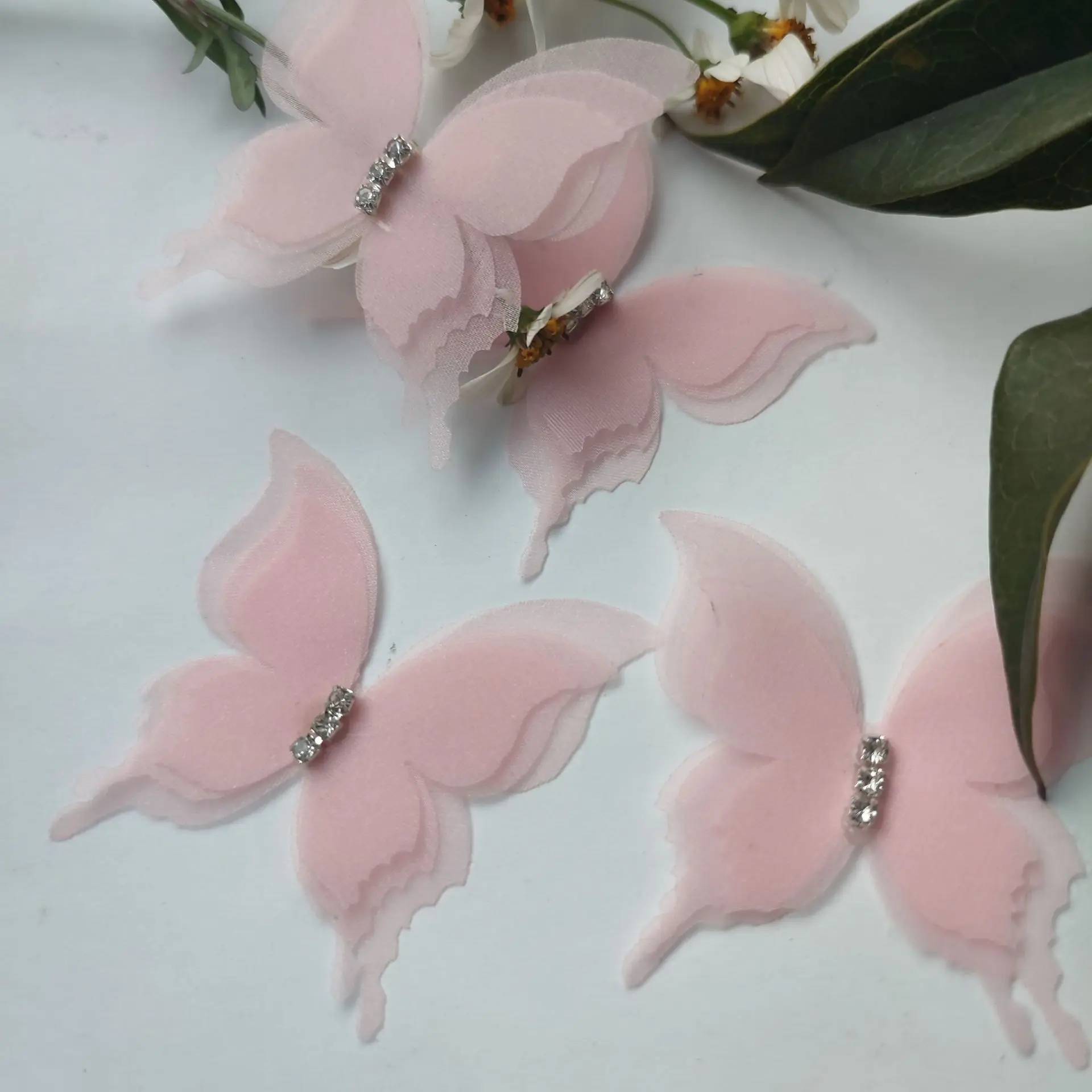 3D Handmade Butterfly 50pcs Double-layer Embroidery Butterflies Translucent Chiffon Butterfly For Party Decor Doll Embellishment