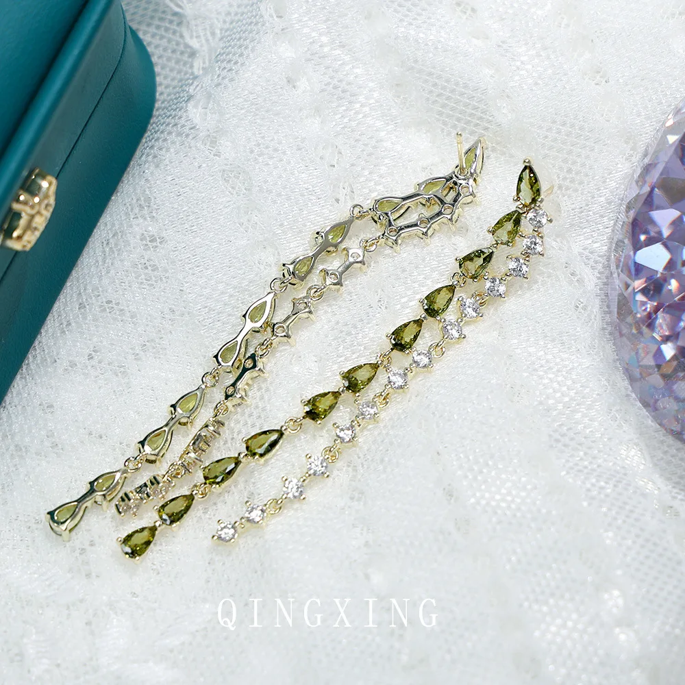Cubic Zirconia Tassel Earrings For Women Luxury Long Dangle Drop Earrings For Ladies Party Wedding Bridal Earring Accessories