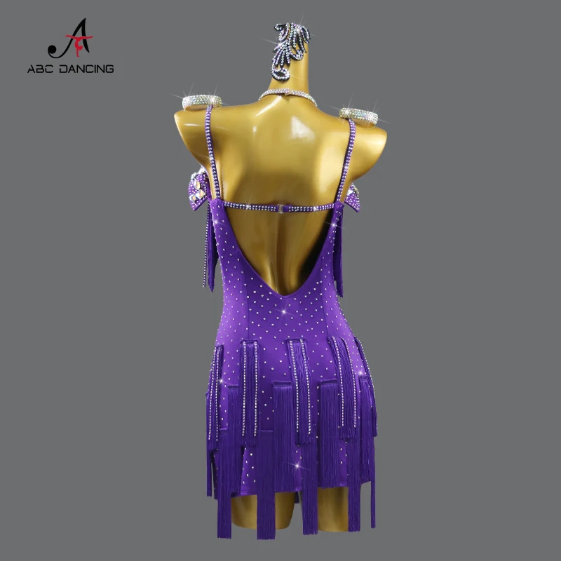 Latin Dance Dress Party Costume Girl Dancewear Stage Women's Practice Wear Clothes Stand Ball Competition Tassel Skirt Line Suit