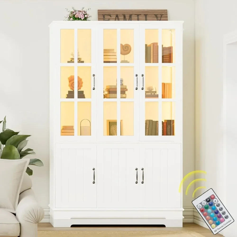 

71" LED Storage Cabinet,with Door & Adjustable Shelf, Kitchen Pantry/Cupboard for Living Dining Room, 6 Doors,Display Cabinet