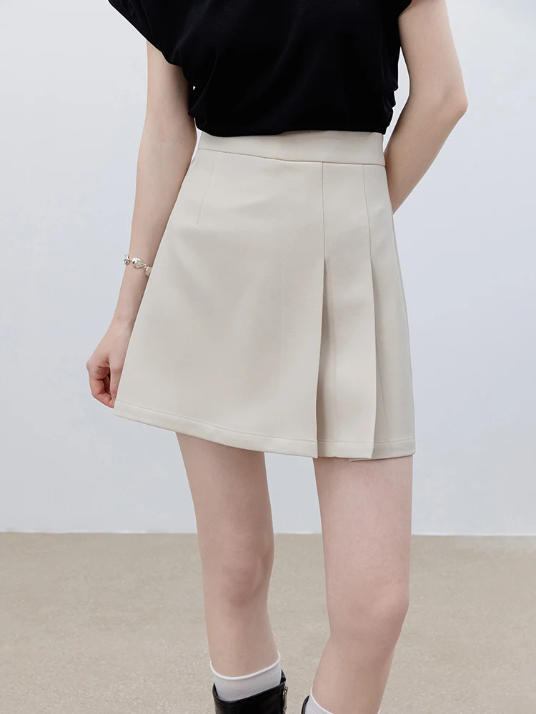 

Eggka Pure Color A-Line Skirt High Waist Slimming Hip Covering Suit ort Skirt College Sle Commute Ele f Skirt