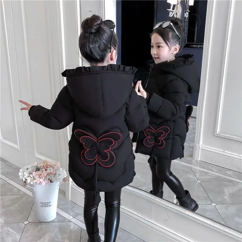 Girls Warm winter Coat Artificial hair fashion Long Kids Hooded Jacket for girls outerwear girls Clothes 4-12 years teens