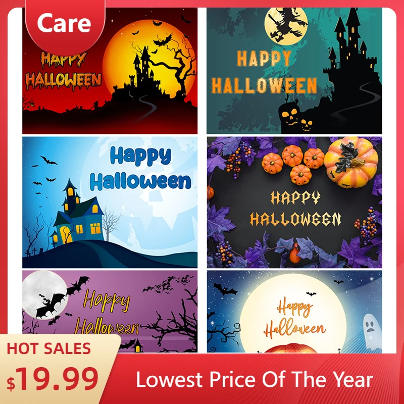 

Terror Pumpkin Black Cat Night Castle Full Moon Halloween Party Vinyl Background Baby Shower Decoration Photography Supplies