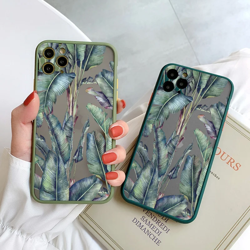 Funda de teléfono con hojas de palmera, planta y flor para iphone X XR XS 15 11 12 13 14 Pro Max 16 Plus 7 8 Plus, Funda trasera a prueba de golpes