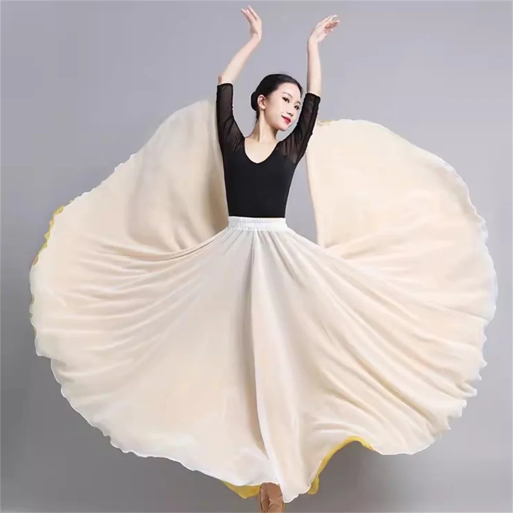 Women Double-side Chiffon Big Swing Skirt 720 Degree Classical Dance Skirt Belly Dance Costume Stage red Performance Maxi Skirts