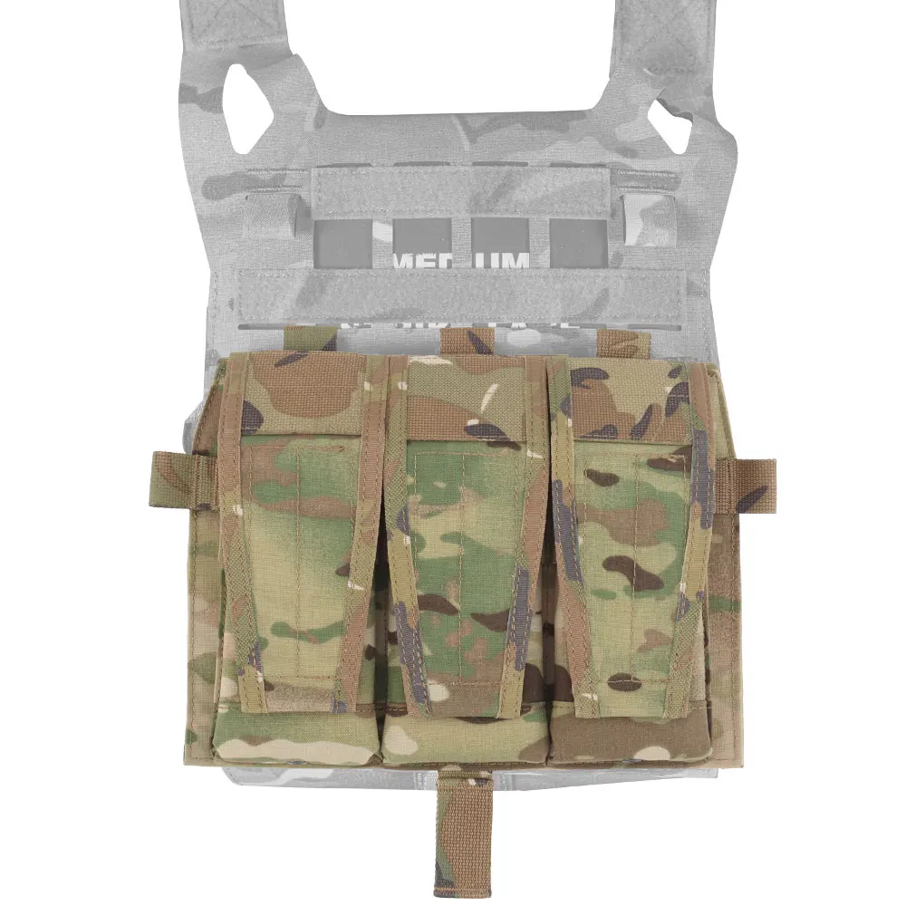 Wosport M4 Triple 5.56 Mag Pouch Flapped Cover Hook Loop Front Panel Mount Quick Pull Modular Design Open Top Airsoft Gear
