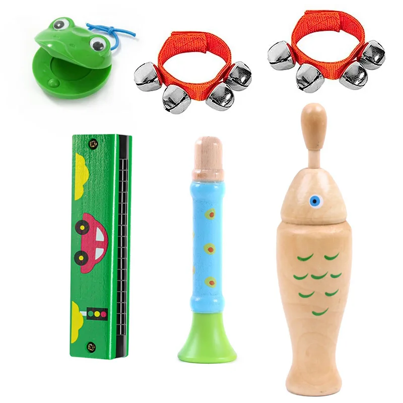 Ensemble d'instruments de musique en bois Montessori, jouets pour filles et garçons, tout-petits, 5 pièces