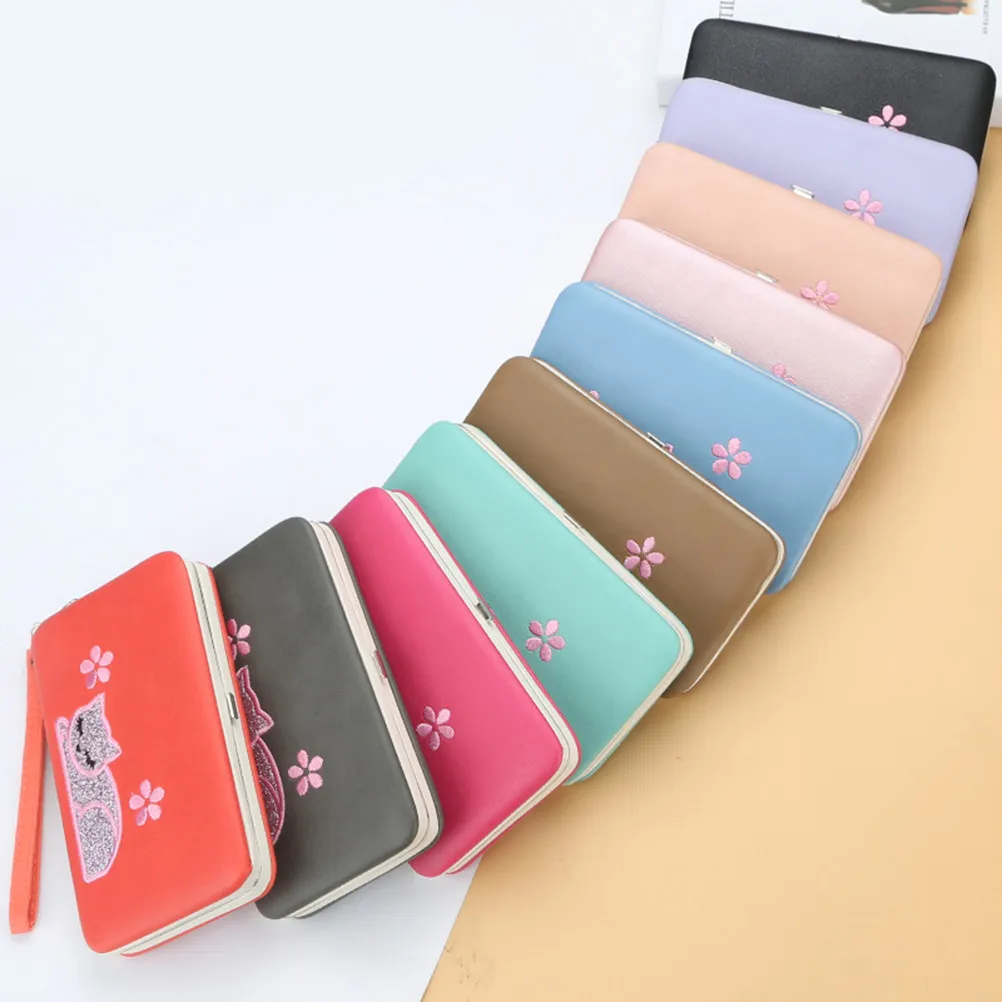 

Кошелек с вышивкой лавандового кота, многофункциональный, тройного сложения, длинный, с множеством отделений для карт, женский кошелек на молнии