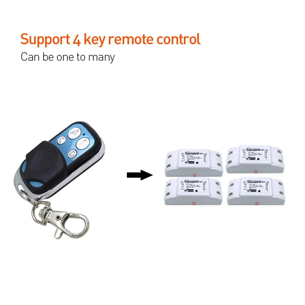 جهاز Sonoff للتحكم عن بعد مزود بتردد الراديو 433 ميجا هرتز ABCD 4 أزرار لاسلكي للتحكم عن بعد بمفتاح فوب ملحقات جهاز التحكم عن بعد 433 ميجا هرتز